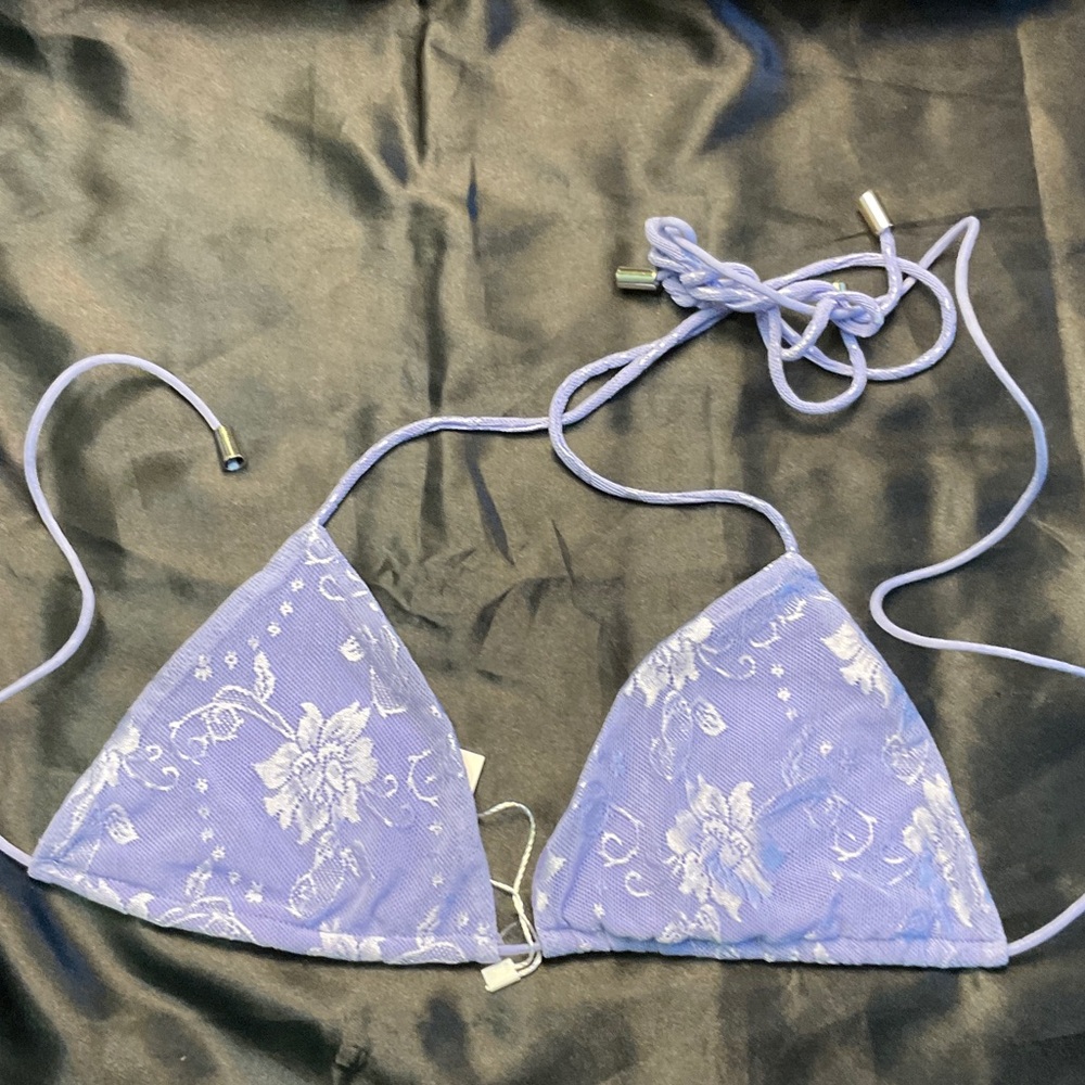 Lilac Floral Triangle Bikini Bra Top